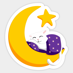 Sleeping Cat on Crescent Moon Star Ramadan Sticker